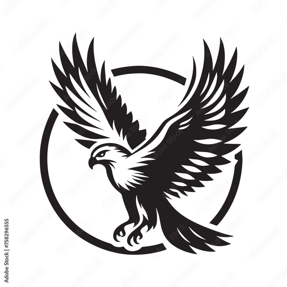Obraz premium Vintage Falcon Silhouettes, flying Falcon Silhouettes, silhouettes of Graceful Birds- black and white illustration