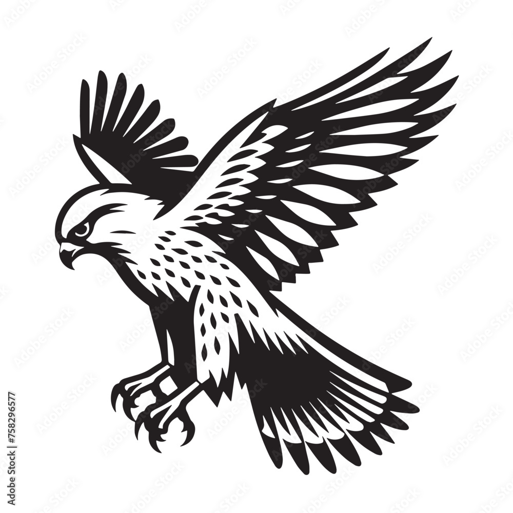 Fototapeta premium Vintage Falcon Silhouettes, flying Falcon Silhouettes, silhouettes of Graceful Birds- black and white illustration