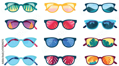 A vibrant pattern of sunglasses in different shapes