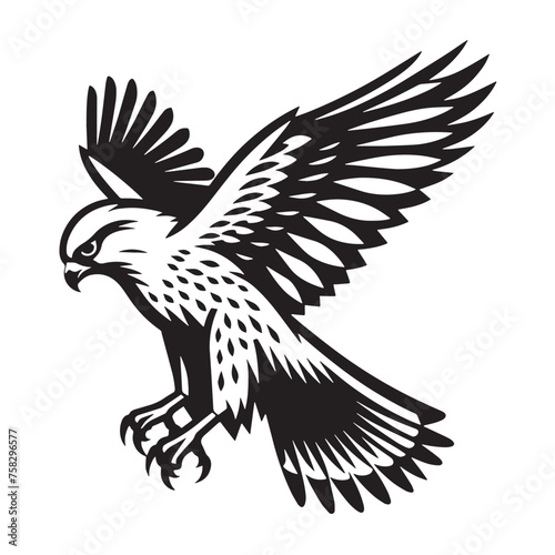 Vintage Falcon Silhouettes, flying Falcon Silhouettes, silhouettes of Graceful Birds- black and white illustration