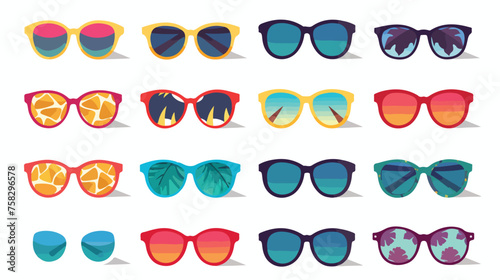 A vibrant pattern of sunglasses in different shapes