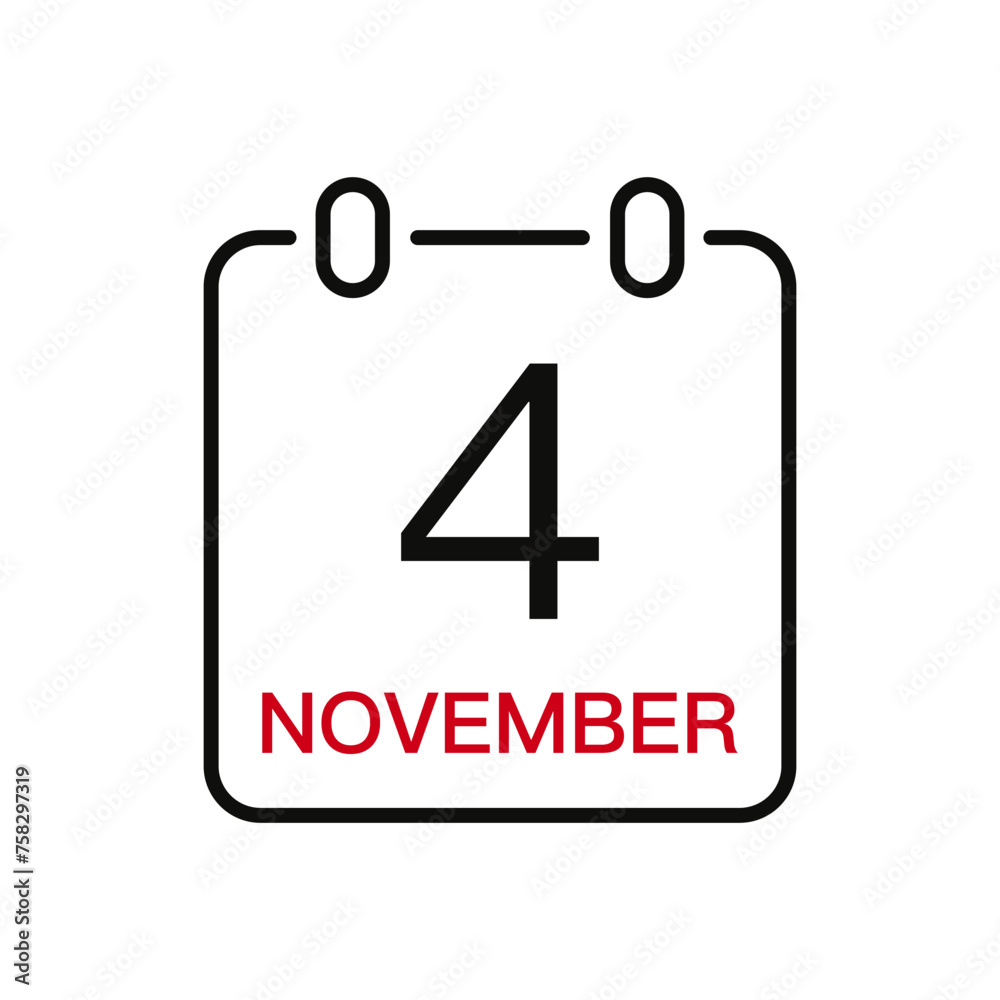 November 4 date on the calendar, vector line stroke icon for user interface. Calendar with date, vector illustration. November 4 date on the calendar, vector line stroke icon for user interface. Calendar with date, vector illustration.