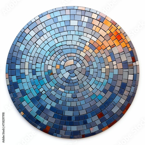 Beautiful circle mosaic tile pattern for entrance hall or hallway isolated on white background.