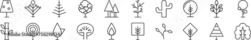 Deciduous, coniferous and tropical trees linear vector icons collection. Editable stroke. Simple linear illustration for web sites, newspapers, articles book