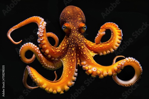 Orange Octopus on black background