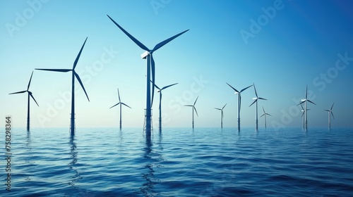 Ocean wind turbines generating clean energy