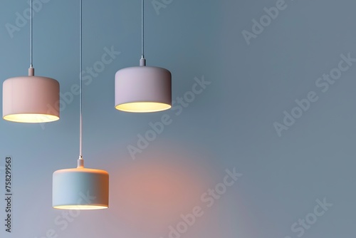 Ceiling lamps with bulbs on grey background