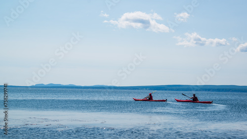 Forillon National Park, Canada - August 28 2018: Kayak and Coastline view of Forillon National Park in Quebec photo