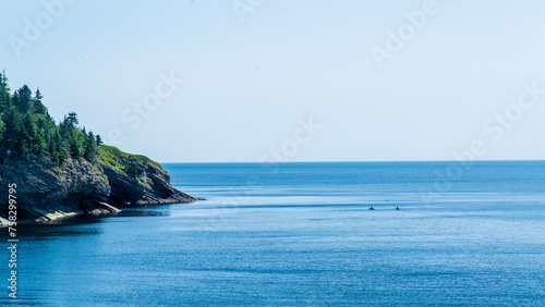 Forillon National Park, Canada - August 28 2018: Kayak and Coastline view of Forillon National Park in Quebec photo