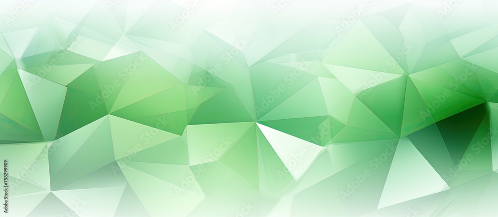 Obraz premium A white background with green triangles represents a peaceful landscape with grass, plants, and symmetry. The artful design portrays a terrestrial plant under a blue sky