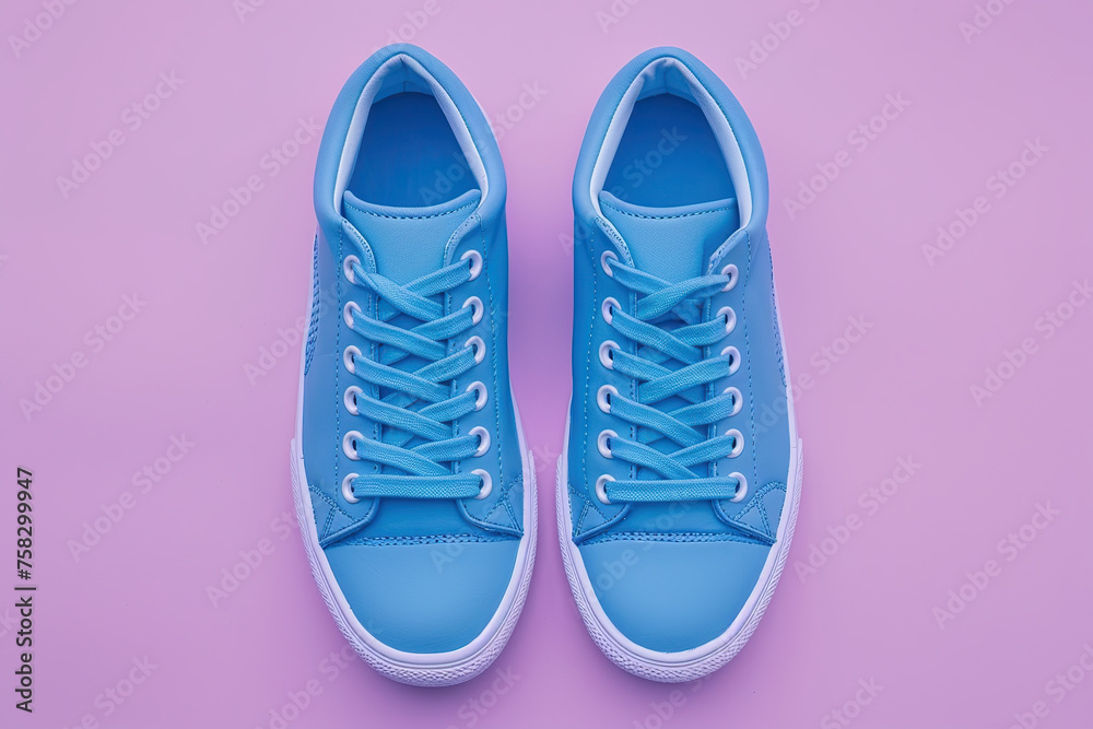 Top view of pair of modern sport shoes on pink background Top view of pair of modern sport shoes on pink background