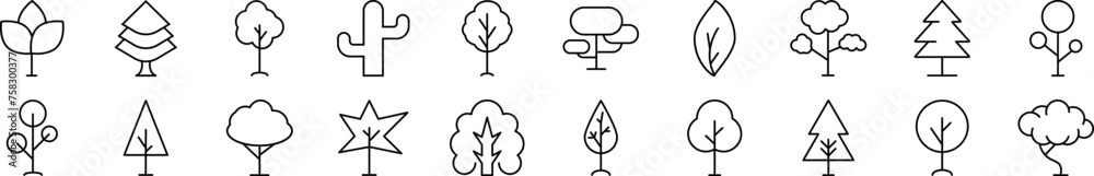 Deciduous and conifers vector images drawn with thin line. Editable stroke. Simple linear illustration for web sites, newspapers, articles book Deciduous and conifers vector images drawn with thin line. Editable stroke. Simple linear illustration for web sites, newspapers, articles book