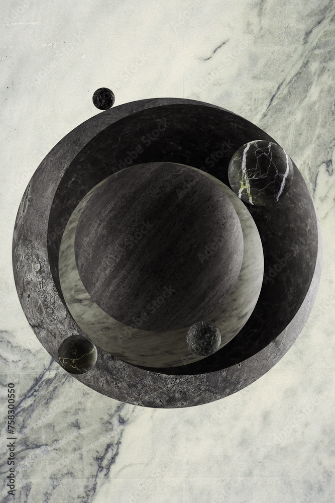 Gravity: illustrations of planets realized with matching textures