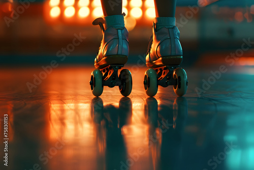 a roller skater's feet gliding and spinning on the wheels as they perform tricks and dance moves on the rink