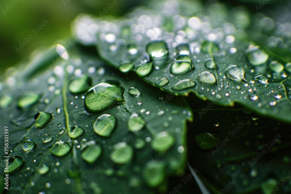Dewy Leaf: Macro Nature Background with Fresh Green Water Droplets