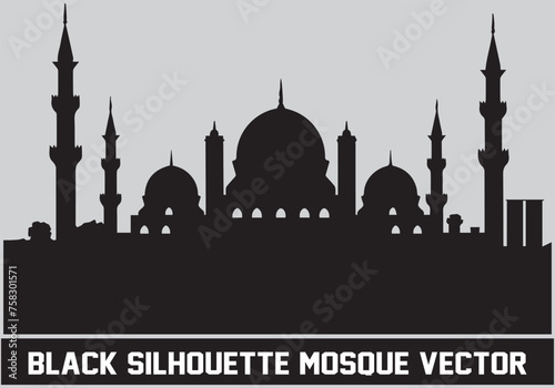 Mosque silhouette black color for islamic design Vector