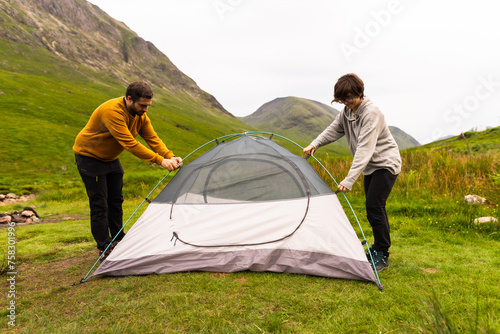 Highland Camp Setup: Cozy Tent Beneath Starry Skies, Adventure Beckons