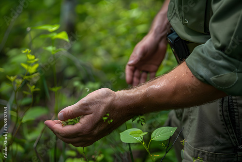 a park ranger's hands patrolling natural reserves and enforcing wildlife conservation laws, showcasing the dedication and stewardship in environmental protection 