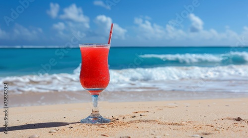 Glass of Orange Juice on Sandy Beach