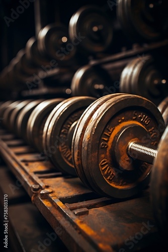 Rusty Dumbbells in a Gym Setting
