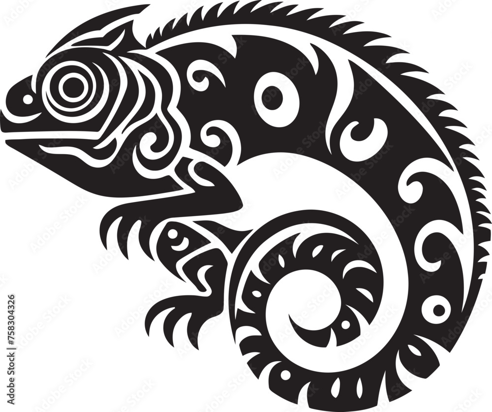 Onyx Obscure: Black Chameleon Logo Icon Vector Noir Nectar: Chameleon Silhouette Vector in Black