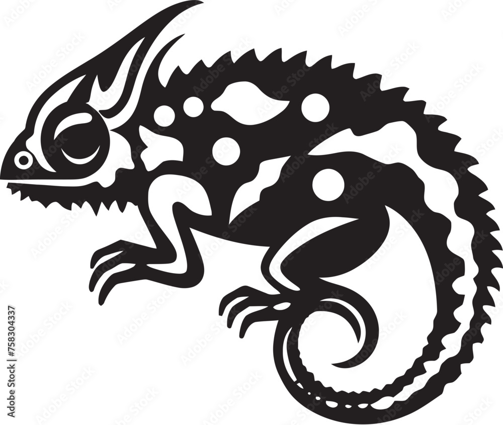 Obraz premium Ebony Evolution: Black Chameleon Logo Icon Design Stealthy Svelte: Chameleon Vector Silhouette in Black