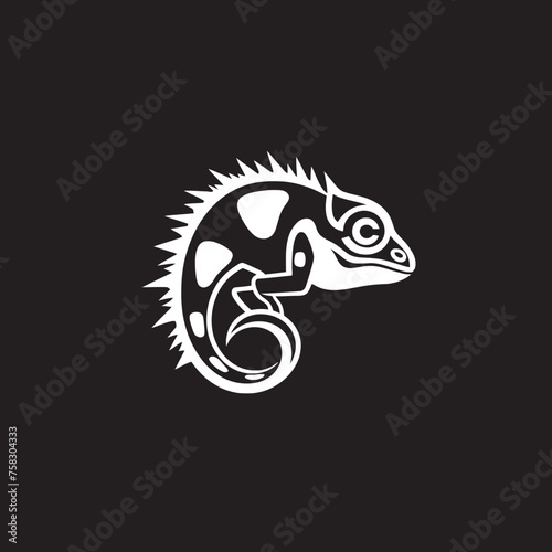Eclipse Eclat: Chameleon Silhouette in Black Emblem Ebony Evolution: Black Chameleon Logo Icon Design