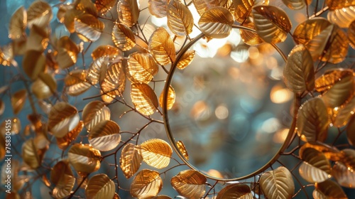 Mirror on Table Covered in Leaves