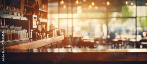 Vintage Filter Lends a Nostalgic Feel to Coffee Shop and Restaurant Interior Blurred by Abstract and Bokeh Effect © Lasvu
