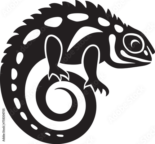 Noir Concealment: Black Chameleon Logo Emblem Abyssal Adaptation: Chameleon Silhouette Vector Design