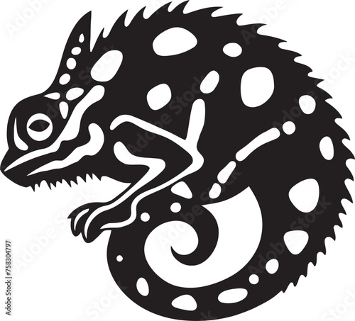 Shadowy Sleuth: Chameleon Silhouette Vector Design Abyssal Adaptation: Black Chameleon Emblem Icon