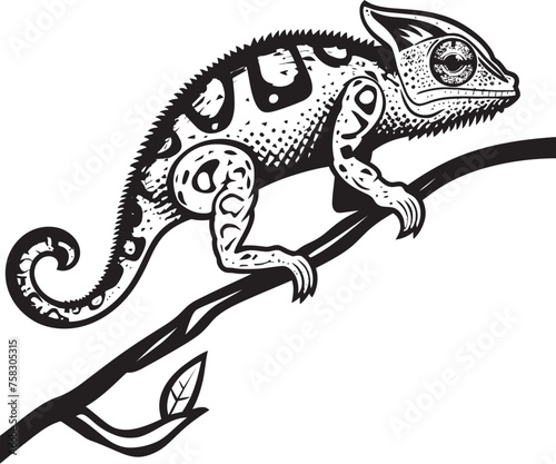 Shadow Shift  Chameleon Vector Logo on Twig in Black Noir Arboreal Adaptation  Black Chameleon Logo on Twig Vector