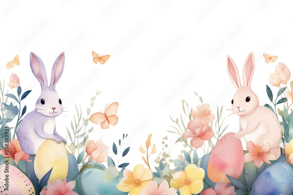vector kids cute adorable butterfly painted easter design spring background happy collection rabbits element easter banner doodle flowers eggs card hand decorative watercolor