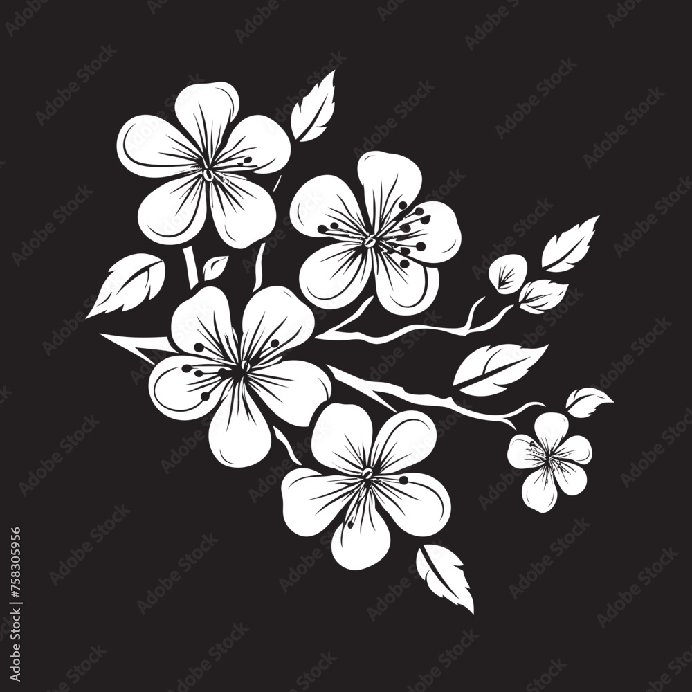 Midnight Sakura Majesty: Cherry Blossom Emblem in Black Vector Stealthy Cherry Blossom: Black Logo on Twig Icon Midnight Sakura Majesty: Cherry Blossom Emblem in Black Vector Stealthy Cherry Blossom: Black Logo on Twig Icon