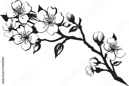 Midnight Sakura Majesty  Cherry Blossom Emblem in Black Vector Stealthy Cherry Blossom  Black Logo on Twig Icon