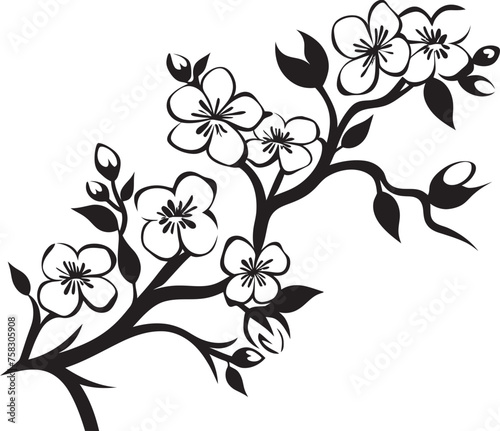 Shadowed Sakura Silhouette: Black Logo on Tree Branch Icon Midnight Sakura Majesty: Cherry Blossom Emblem in Black Vector