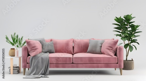 Modern velvet sofa furniture living room cutout transparent backgrounds 3d rendering png 