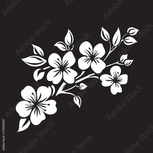 Shadowed Sakura Silhouette  Black Logo on Tree Branch Icon Midnight Sakura Majesty  Cherry Blossom Emblem in Black Vector