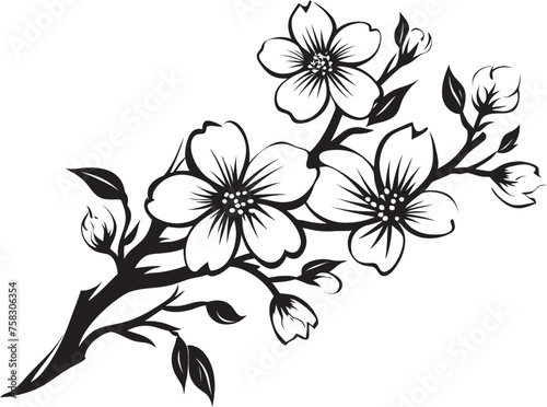 Ebony Blossom Bough  Cherry Blossom Vector in Black on Twig Shadowed Sakura Serenity  Black Logo on Branch Icon
