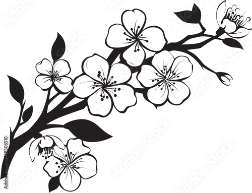 Stealthy Cherry Blossom  Cherry Blossom Emblem in Black Twilight Petal Perch  Black Logo on Sakura Branch