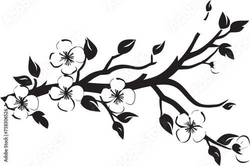 Noir Cherry Blossom  Cherry Blossom Emblem in Black Obsidian Sakura Silhouette  Black Logo on Branch