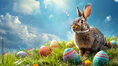 easter bunny and easter eggs photo