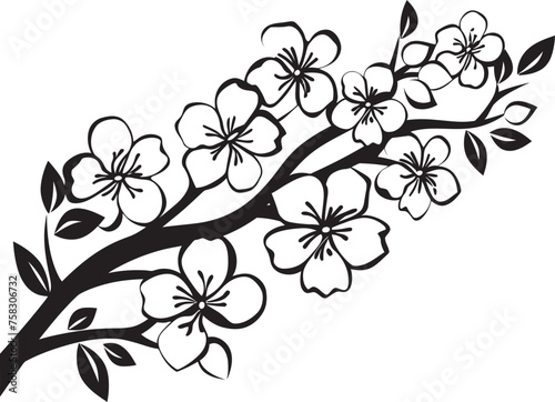 Ebony Petal Perch  Cherry Blossom Icon on Black Twig Vector Shadowed Sakura Silhouette  Black Logo on Tree Branch Icon