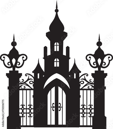 "Divine Portals: Church Gate Scrolls and Iconic Logo Vector Designs" "Gateways to Grace: Church Gate Scrolls and Iconic Logo Vector in Black"
