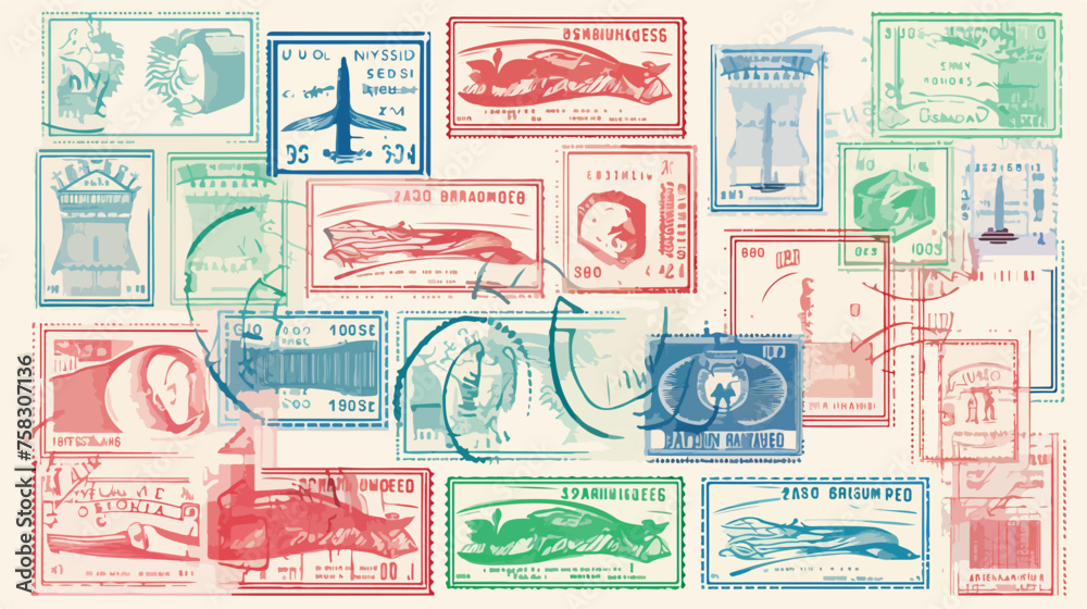 A whimsical pattern of passports with stamps from d