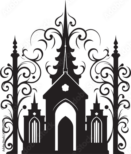 "Welcoming Thresholds: Church Gates Embellished with Scrolls and Timeless Black Logo Vectors" "Elegance Unveiled: Church Entrances Enriched by Scrolls and Striking Black Logo Vectors"