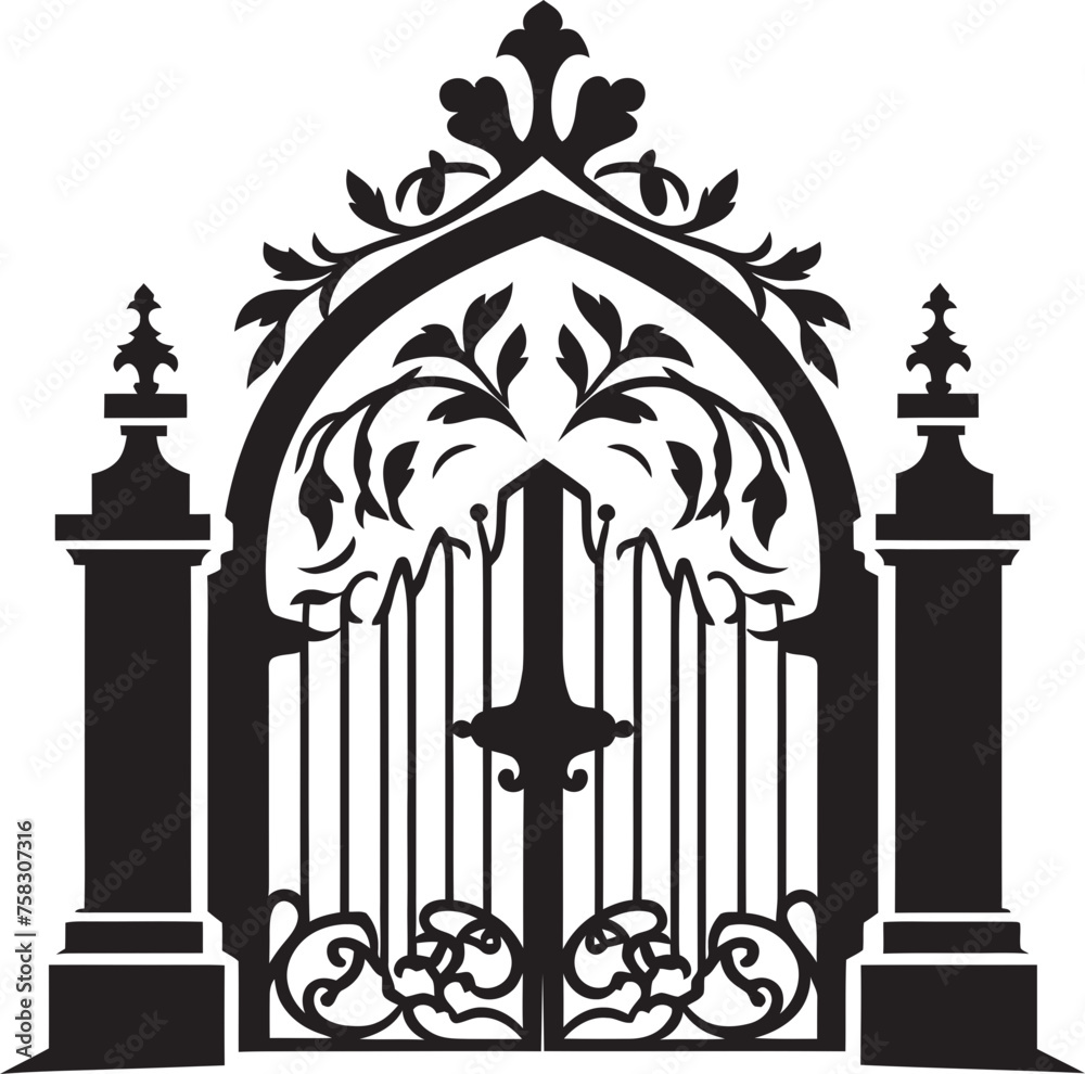 Intricate Scrollwork Arch: Vector Black Logo with Church Gate, Scrolls, and Leaves Ornate Leafy Portal: Church Gate with Scrolls and Leaves in Black Logo Intricate Scrollwork Arch: Vector Black Logo with Church Gate, Scrolls, and Leaves Ornate Leafy Portal: Church Gate with Scrolls and Leaves in Black Logo