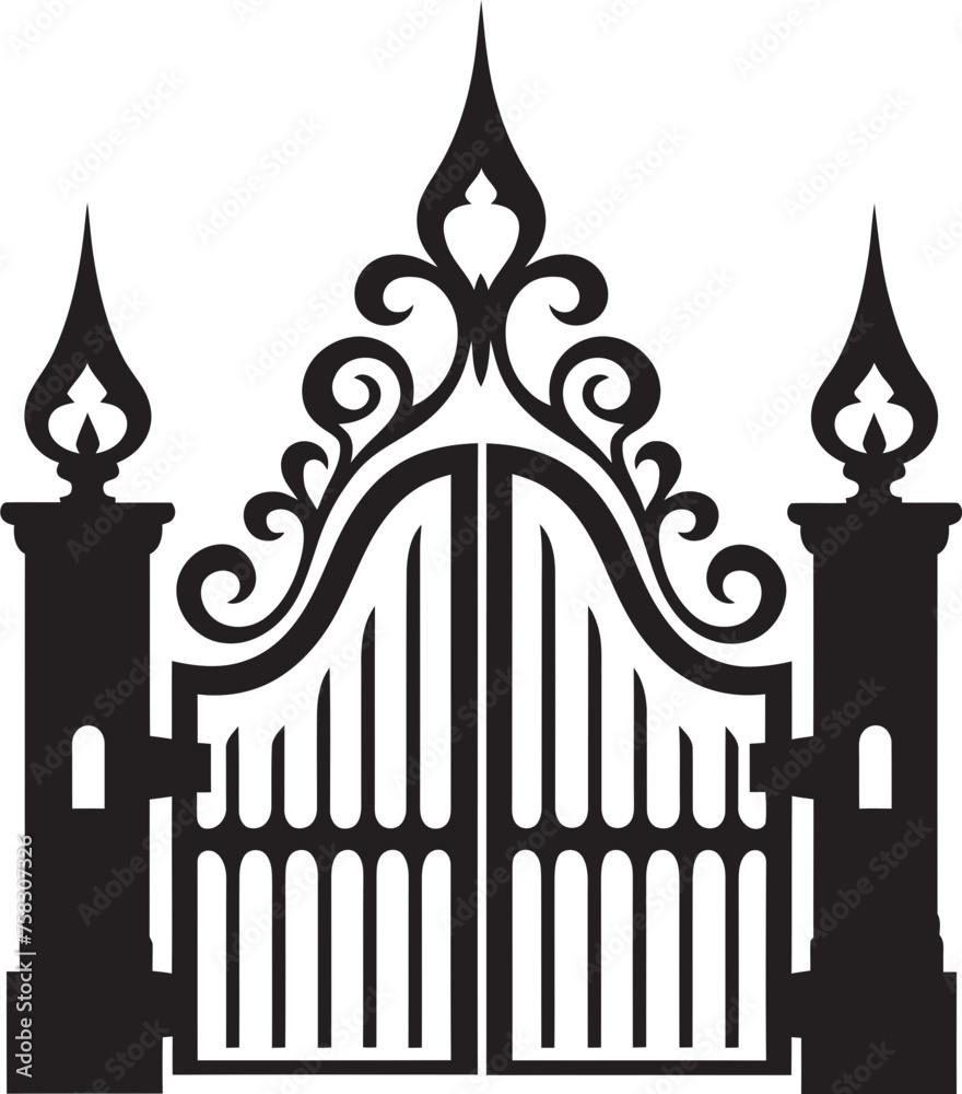 Ornamental Scrollwork Gateway: Vector Black Logo featuring Church Gate, Scrolls, and Leaves Leafy Arch Emblem: Church Gate with Scrolls and Leaves in Black Logo Design Ornamental Scrollwork Gateway: Vector Black Logo featuring Church Gate, Scrolls, and Leaves Leafy Arch Emblem: Church Gate with Scrolls and Leaves in Black Logo Design