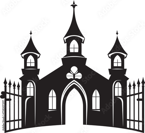 "Timeless Elegance: Church Gate Scrolls and Iconic Logo Vector in Black" "Symbolic Entrances: Church Gate Scrolls and Timeless Black Logo Vector Designs"