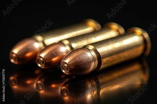 Three bullets with a gold tip are shown in a row